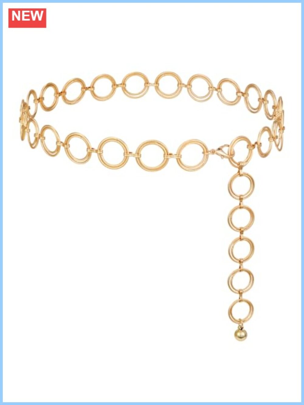 Metal Chain Belt Adjustable Gold Tone O-Ring Western Style for Dresses Jeans